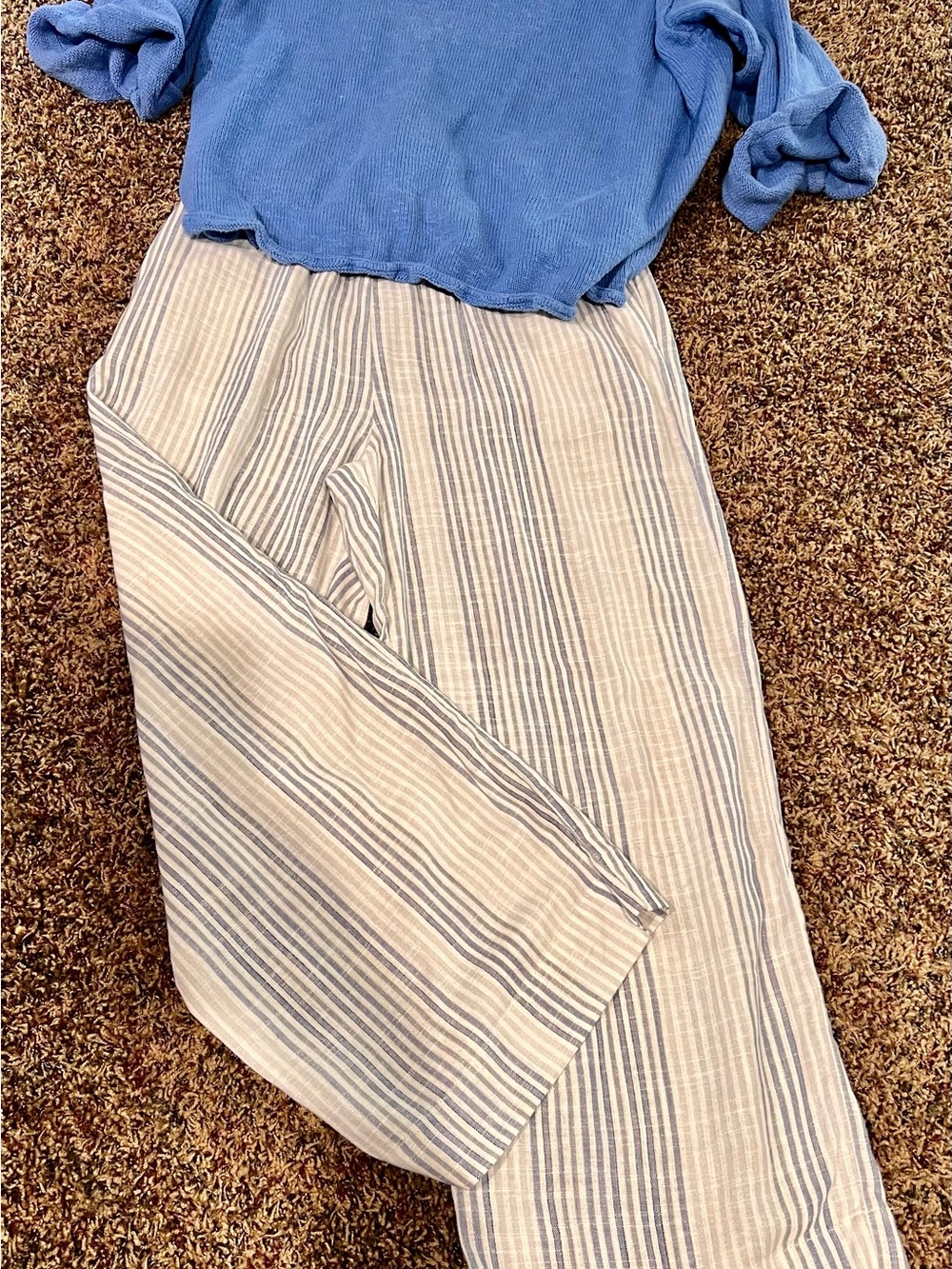 Dex elastic waist striped wide-leg pants Small